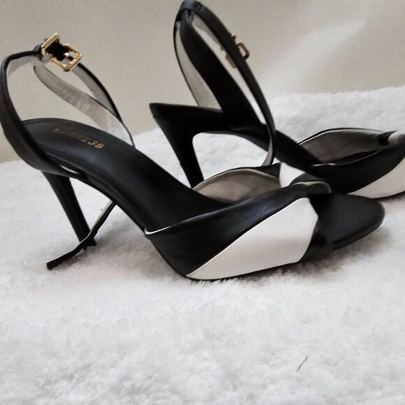 EXPRESS Black & White Crisscross Strap Heels – Size 6 - Picture 3 of 8